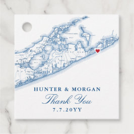 Hamptons Montauk Kaart Marineblauw Bruiloft Bedankjes Labels