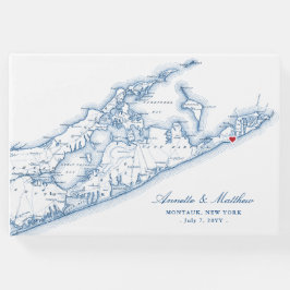 Hamptons Montauk Marine Blauw Bestemming Bruiloft Gastenboek
