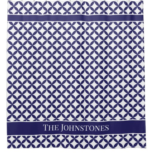 Hamptons Style Montauk Geometrisch Blauw en Wit Douchegordijn (Voorkant)