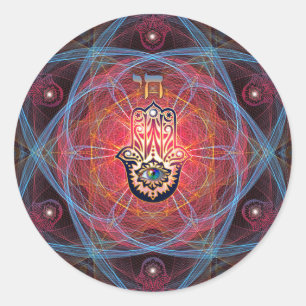 Hamsa - CHAI - Heilige Geometrie Ronde Sticker