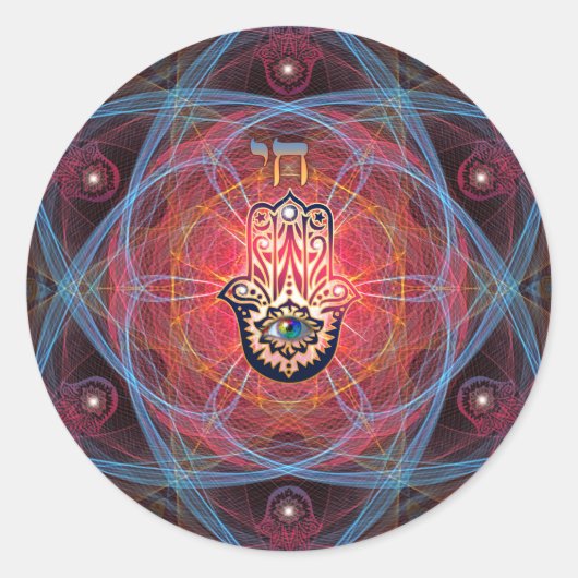 Hamsa - CHAI - Heilige Geometrie Ronde Sticker (Voorkant)