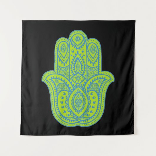 Hamsa Design Green & Black Backdrop Wandkleed (Voorkant)