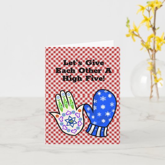 Hamsa en handschoen Grappige Chrismukkah-ansichtka Kaart (Gele Bloem)