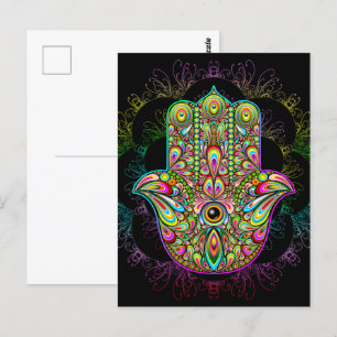 Hamsa Fatma Hand Psychedelic Art Briefkaart