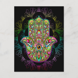 Hamsa Fatma Hand Psychedelic Art Briefkaart