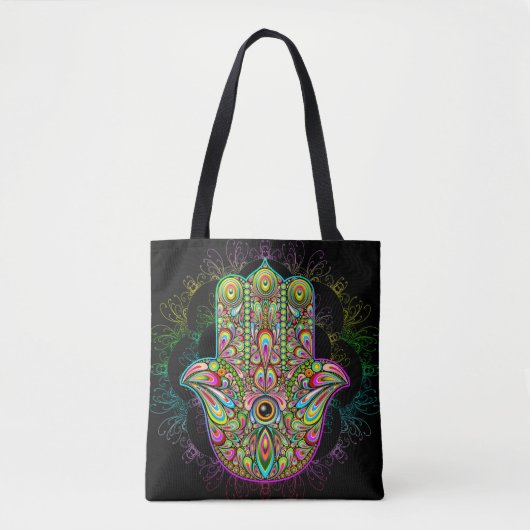 Hamsa Fatma Hand Psychedelic Art Draagtas (Voorkant)
