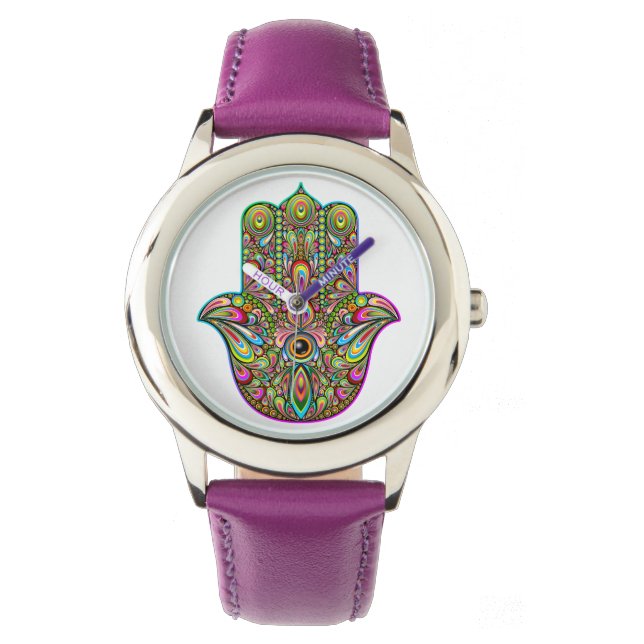Hamsa Fatma Hand Psychedelic Art Horloge (Voorkant)