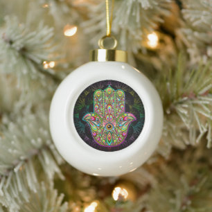 Hamsa Fatma Hand Psychedelic Art Keramische Bal Ornament