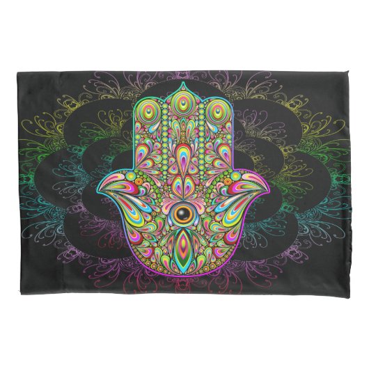 Hamsa Fatma Hand Psychedelic Art Kussensloop (Voorkant)