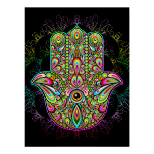 Hamsa Fatma Hand Psychedelic Art Perfect Poster