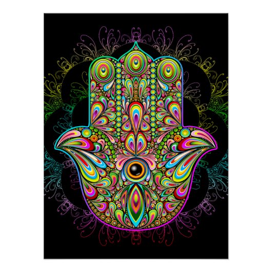 Hamsa Fatma Hand Psychedelic Art Perfect Poster (Voorkant)