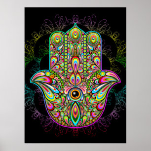 Hamsa Fatma Hand Psychedelic Art Poster