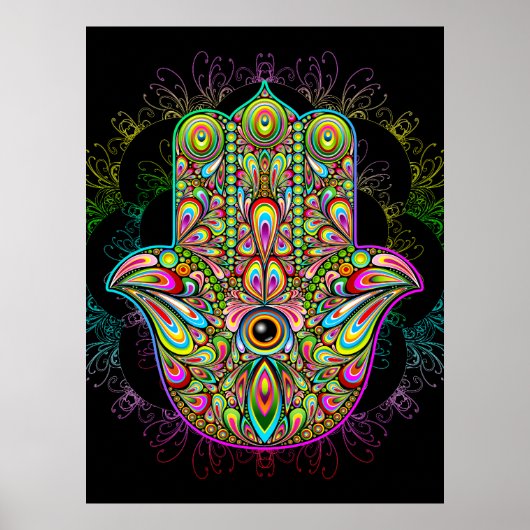 Hamsa Fatma Hand Psychedelic Art Poster (Voorkant)