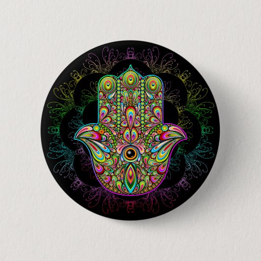 Hamsa Fatma Hand Psychedelic Art Ronde Button 5,7 Cm (Voorkant)