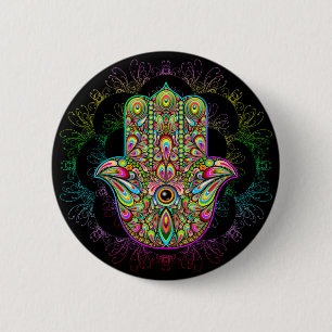 Hamsa Fatma Hand Psychedelic Art Ronde Button 5,7 Cm