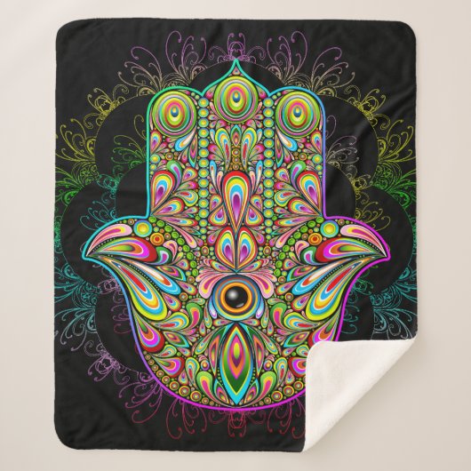 Hamsa Fatma Hand Psychedelic Art Sherpa Deken (Voorkant)