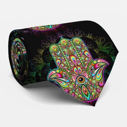 Hamsa Fatma Hand Psychedelic Art Stropdas (Opgerold)
