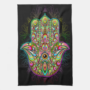 Hamsa Fatma Hand Psychedelic Art Theedoek