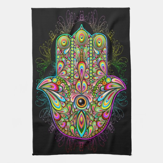 Hamsa Fatma Hand Psychedelic Art Theedoek (Verticaal)