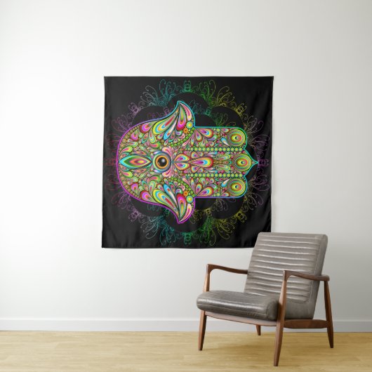 Hamsa Fatma Hand Psychedelic Art Wandkleed (In Situ (horizontaal))