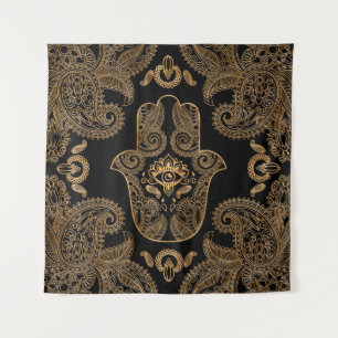 Hamsa Hand Black and gold Ornament Wandkleed