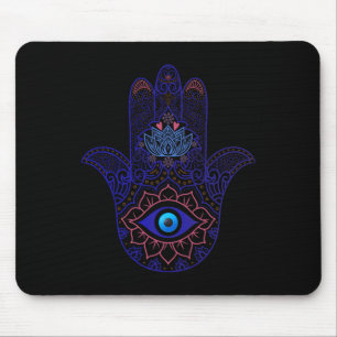 Hamsa Hand Blauwe Boze Oog Yoga - Spiritueel Symbo Muismat