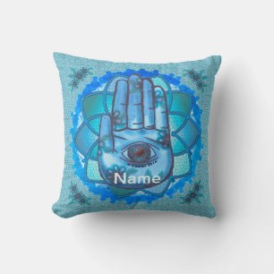 Hamsa Hand Blauwe Lotus Kussen