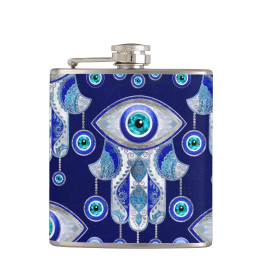 Hamsa Hand - Evil Eye Pattern Heupfles (Voorkant)
