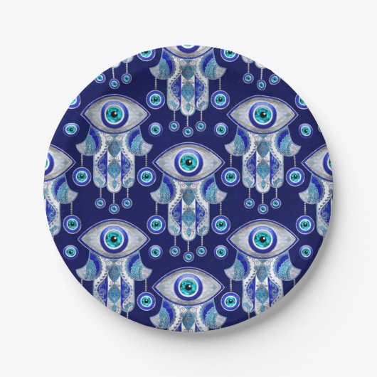 Hamsa Hand - Evil Eye Pattern Papieren Bordje (Voorkant)