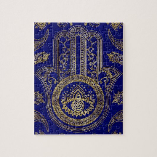 Hamsa Hand - goud op lapis lazuli Legpuzzel (Verticaal)