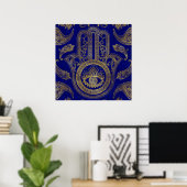 Hamsa Hand - goud op lapis lazuli Poster (Thuiskantoor)