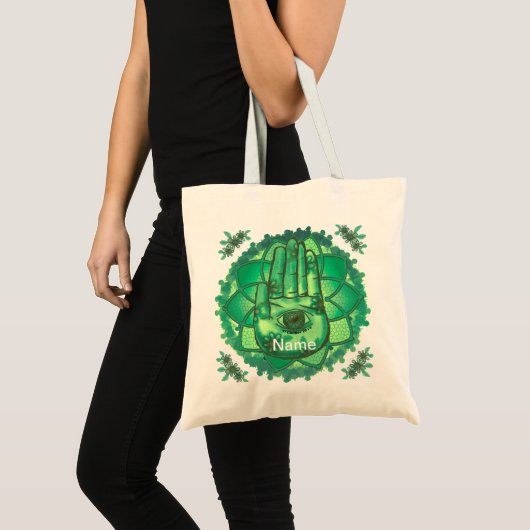 Hamsa Hand Green Lotus canvas tas (Voorkant (product))