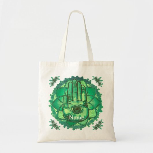 Hamsa Hand Green Lotus canvas tas (Voorkant)