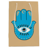 Hamsa Hand Grieks Evil Eye Blauw Medium Cadeauzakje (Voorkant)
