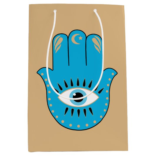 Hamsa Hand Grieks Evil Eye Blauw Medium Cadeauzakje (Voorkant)