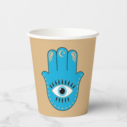 Hamsa Hand Grieks Evil Eye Blauw Papieren Bekers (Voorkant)
