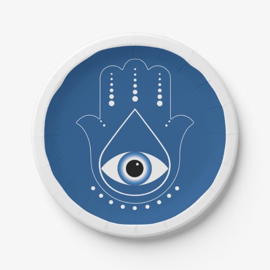 Hamsa Hand Grieks Evil Eye Blauw Papieren Bordje (Voorkant)