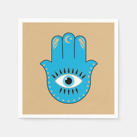 Hamsa Hand Grieks Evil Eye Blauw Servet (Voorkant)
