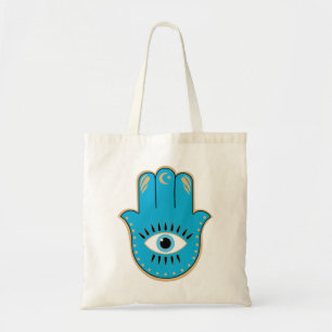 Hamsa Hand Grieks Evil Eye Blauw Tote Bag