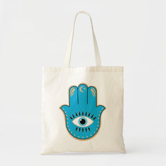 Hamsa Hand Grieks Evil Eye Blauw Tote Bag (Voorkant)
