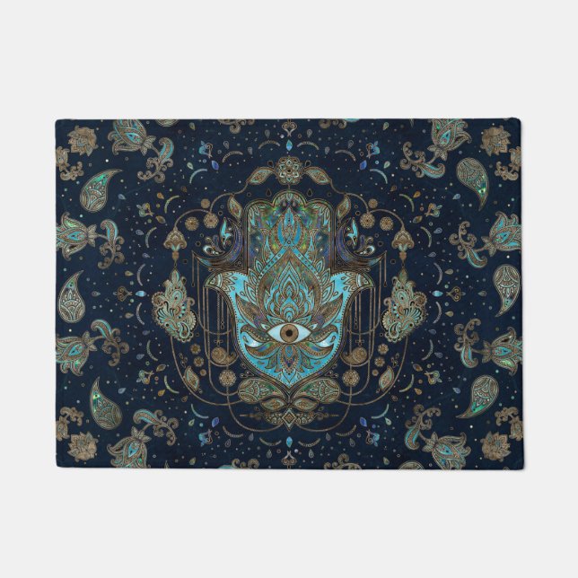 Hamsa hand-hand van Fatima Blue Gemstenen Deurmat (Voorkant)