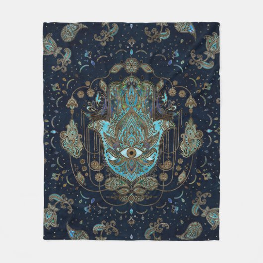 Hamsa hand-hand van Fatima Blue Gemstenen Fleece Deken (Voorkant)