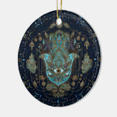 Hamsa hand-hand van Fatima Blue Gemstenen Keramisch Ornament (Links)