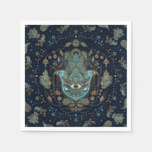 Hamsa hand-hand van Fatima Blue Gemstenen Servet (Voorkant)
