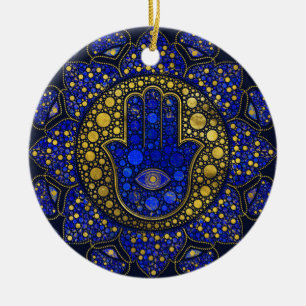 Hamsa hand-hand van Fatima Dot Art Lapis Lazuli Keramisch Ornament