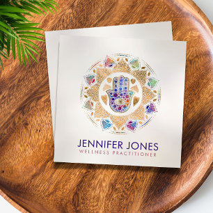 Hamsa Hand-Hand van Fatima in Lotus mandala Vierkante Visitekaartje