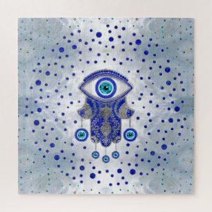 Hamsa Hand-Hand van Fatima Lapis Lazuli en Silver Legpuzzel