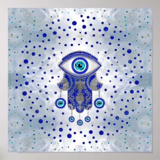 Hamsa Hand-Hand van Fatima Lapis Lazuli en Silver Poster (Voorkant)