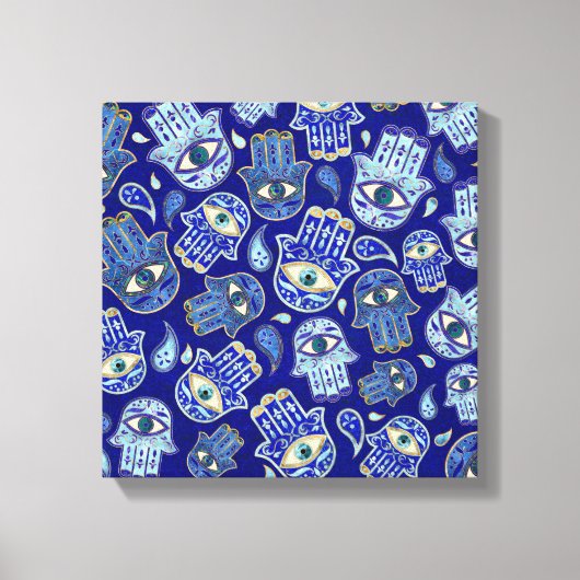 Hamsa hand - hand van het Fatimapatroon Blauwe min Canvas Afdruk (Voorkant)