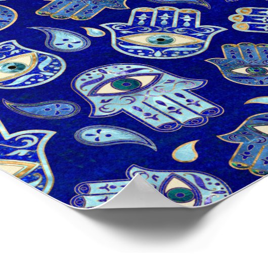 Hamsa hand - hand van het Fatimapatroon Blauwe min Poster (Hoek)
